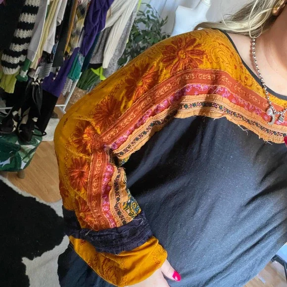 Free People Black and Orange Tunic Top - Picture 3 of 5
